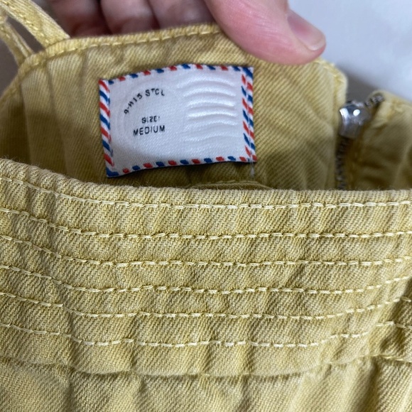 Anthropologie Postmark Linen Jumpsuit M Slouchy Mustard Yellow Pockets Cottage - Picture 9 of 15